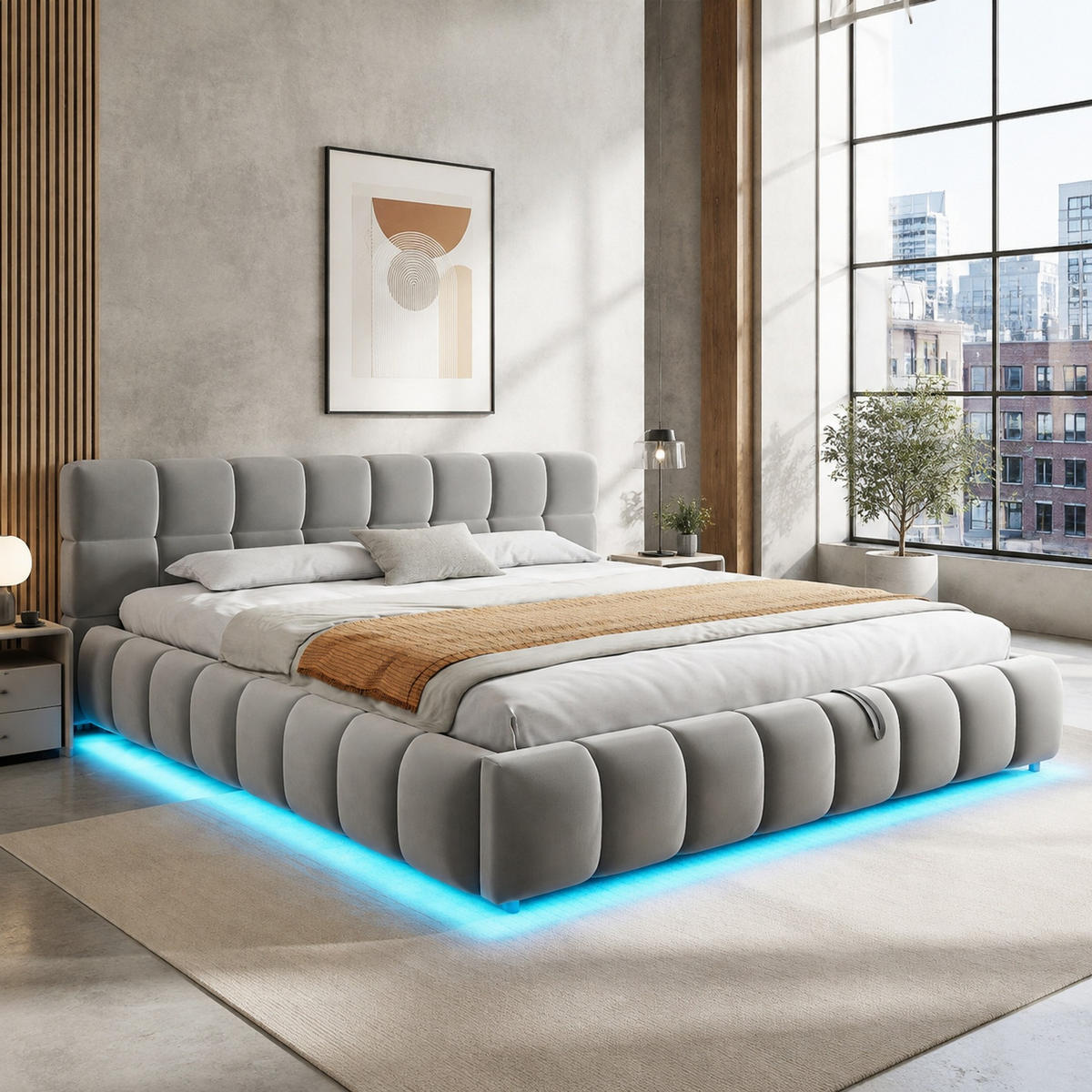 POLSTERBETT 180/200 mit LED und hydraulischem Stauraum in Grau - Grau, Holzwerkstoff/Textil (180/200cm) - EVRYAE