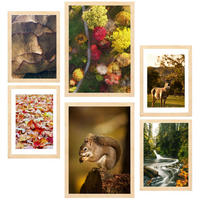 POSTER Set Mit 6 Kanadischer Herbst Rot Gelb & Braun A3 & A4 Rahmen Aus Hellem Holz - Beige, Papier (29/3cm) - Nacnic