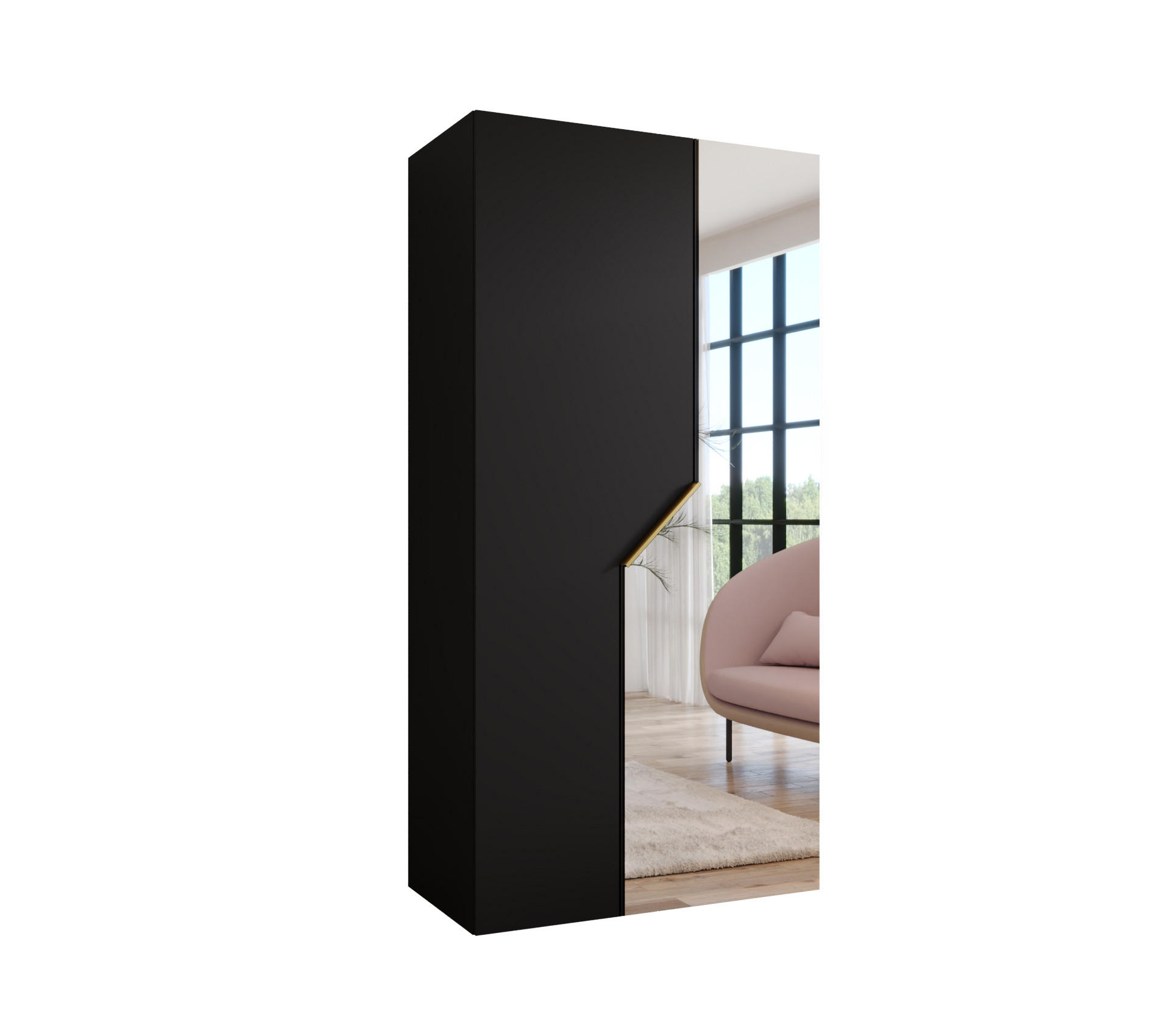 Abiks Möbel Drehtürenschrank Schwarz, Gold 100x202x52 cm