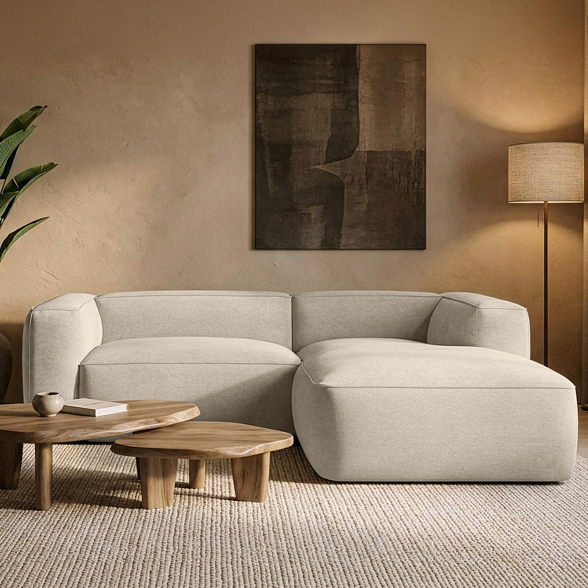 ECKSOFA RECHTS FUBBO, Ecru - Ecru, Holz/Holzwerkstoff (225/176cm) - KONSIMO®