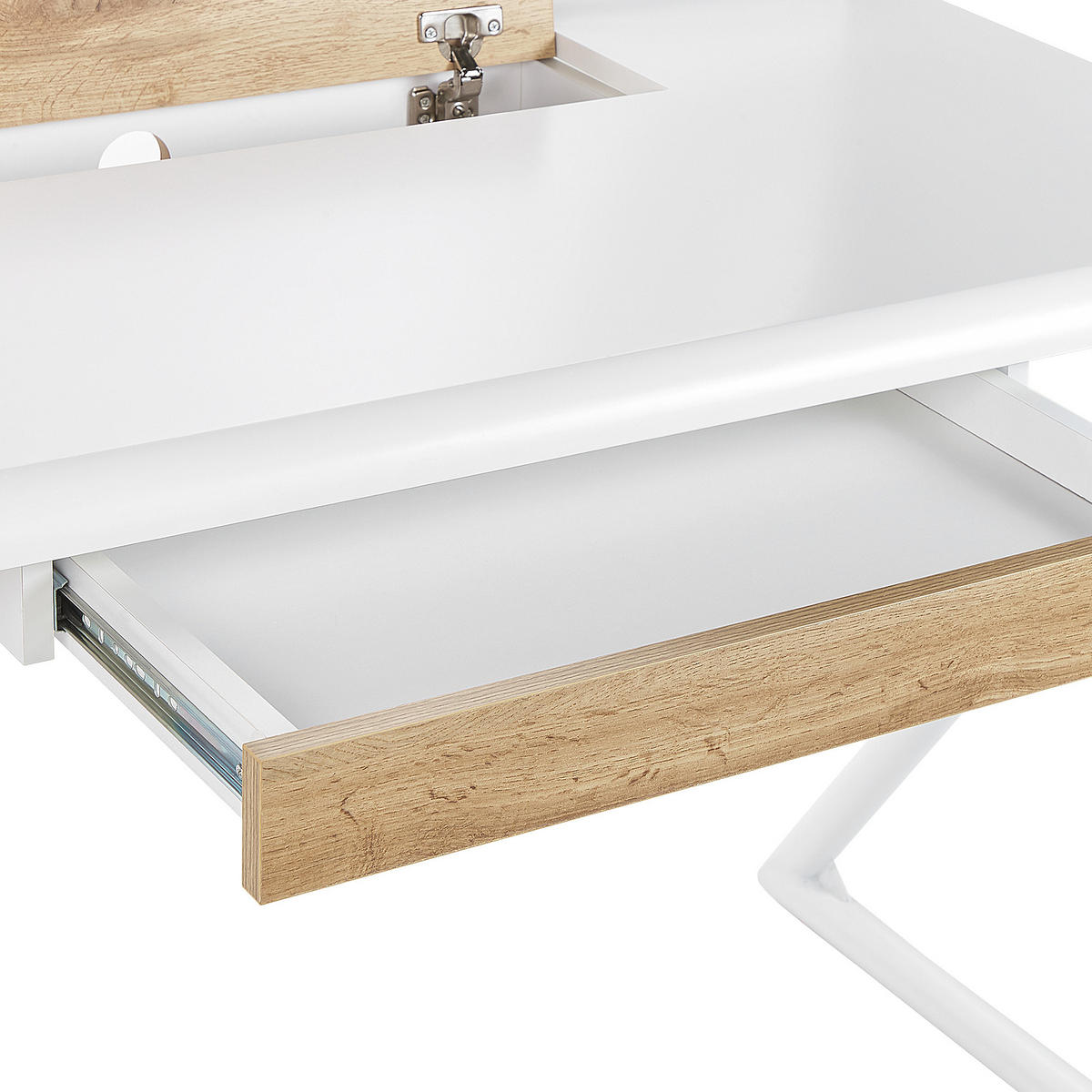 SCHREIBTISCH weiß/heller Holzfarbton 120/60/84 cm Focus - Weiß, Holzwerkstoff (60/120/84cm) - Beliani