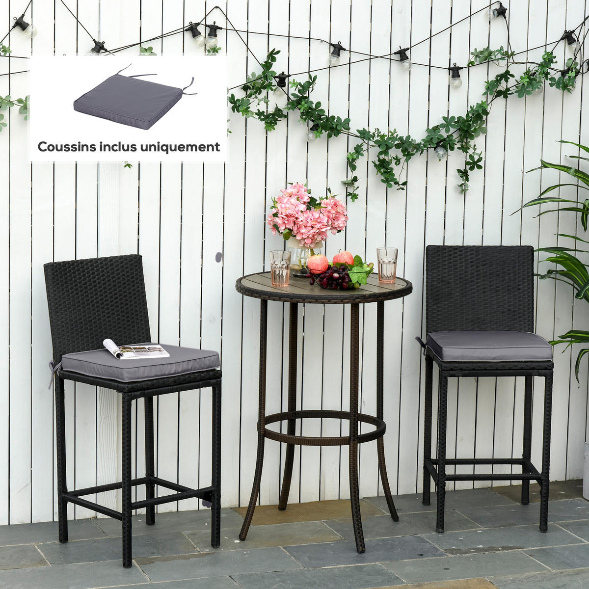 SITZKISSEN DE-17695 2er-Set 45x45 cm mit Bindebändern Dunkelgrau - Dunkelgrau, Textil (45/45/5cm) - ComfortXL