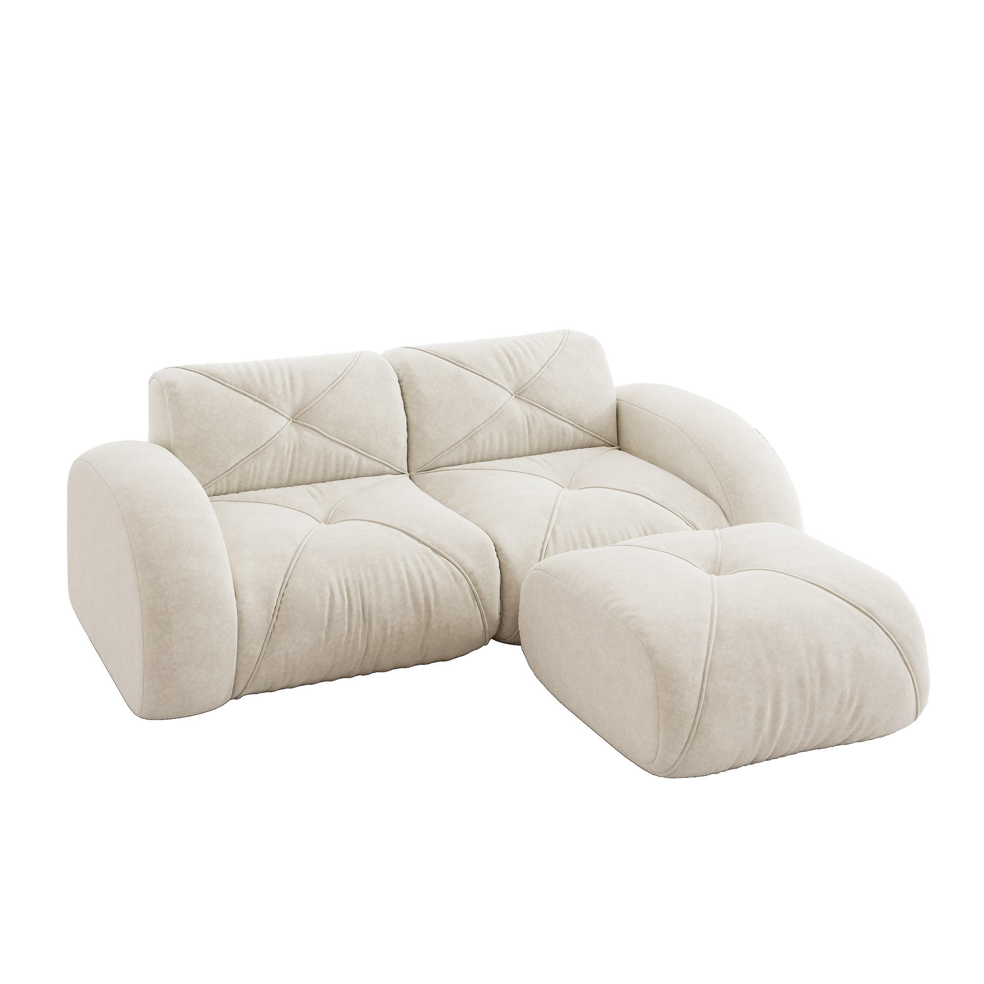 2-SITZER ECKSOFA Chenille Hellbeige mit Hocker - Weiß, Textil (204/171cm) - WISHDOR