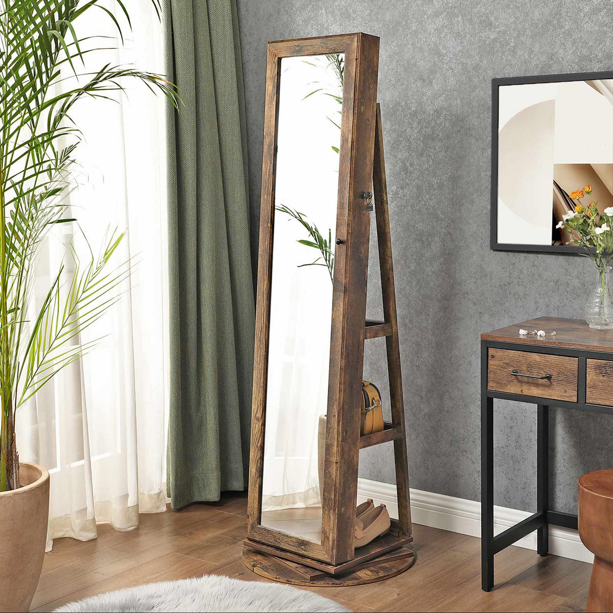 SCHMUCKSCHRANK GANZKÖRPERSPIEGEL - Braun, Holzwerkstoff (9.5/37cm) - Hansiro