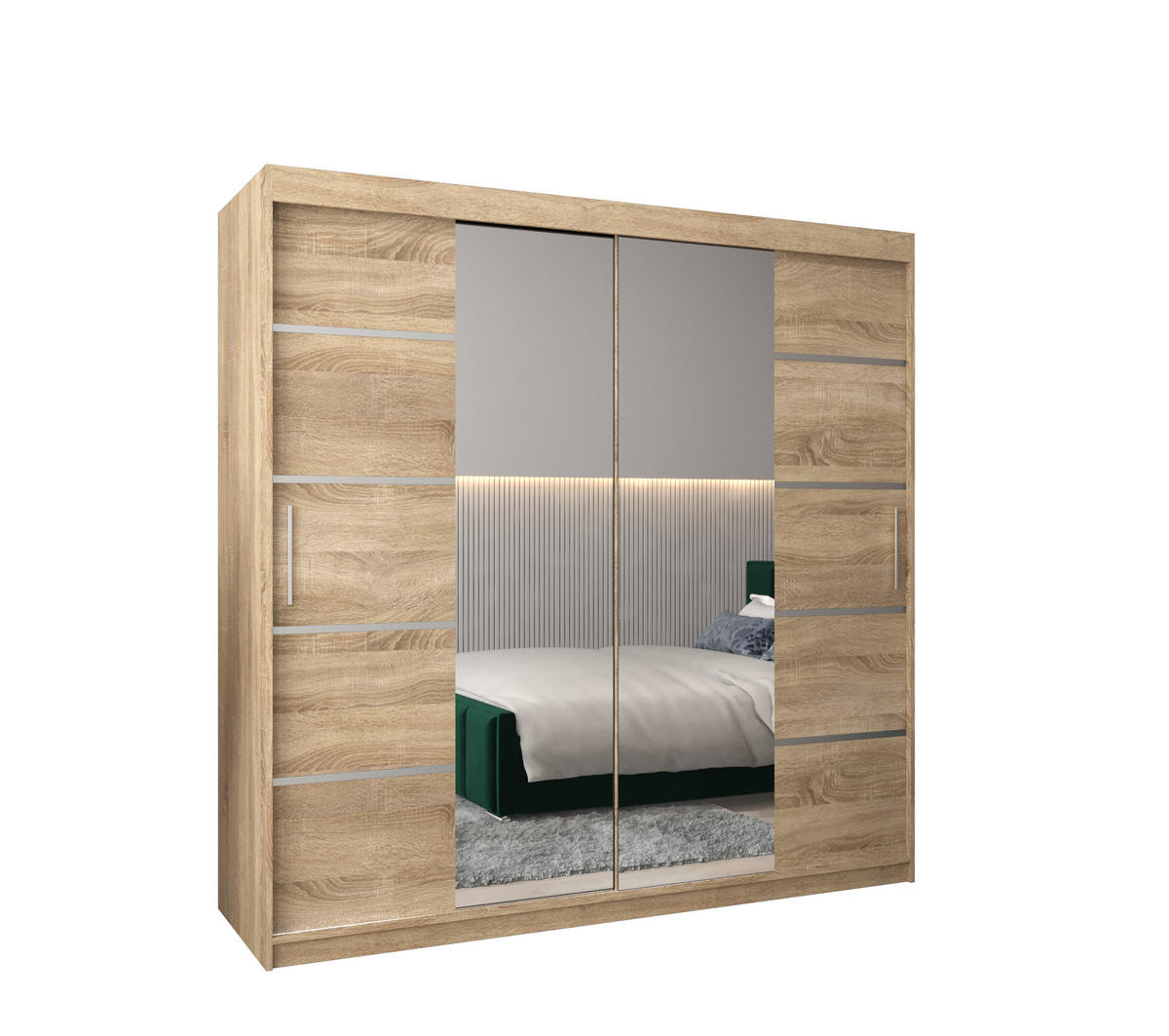SCHWEBETÜRENSCHRANK 200/200/62 2-türig - Silberfarben/Sonoma Eiche, Holz/Kunststoff (200/200/62cm) - MÖBEL KRYSPOL