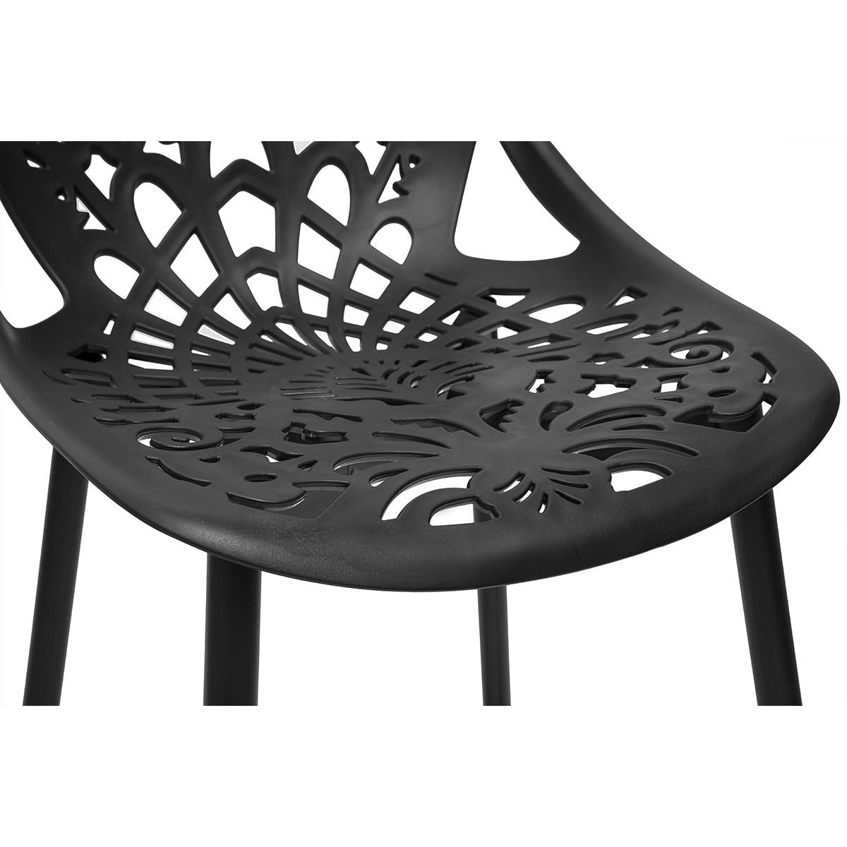BARHOCKER Design mit schwarzem Barockmuster 66 cm (2er Set) BAROCCA - Schwarz, Kunststoff (53.5/91/48cm) - Miliboo