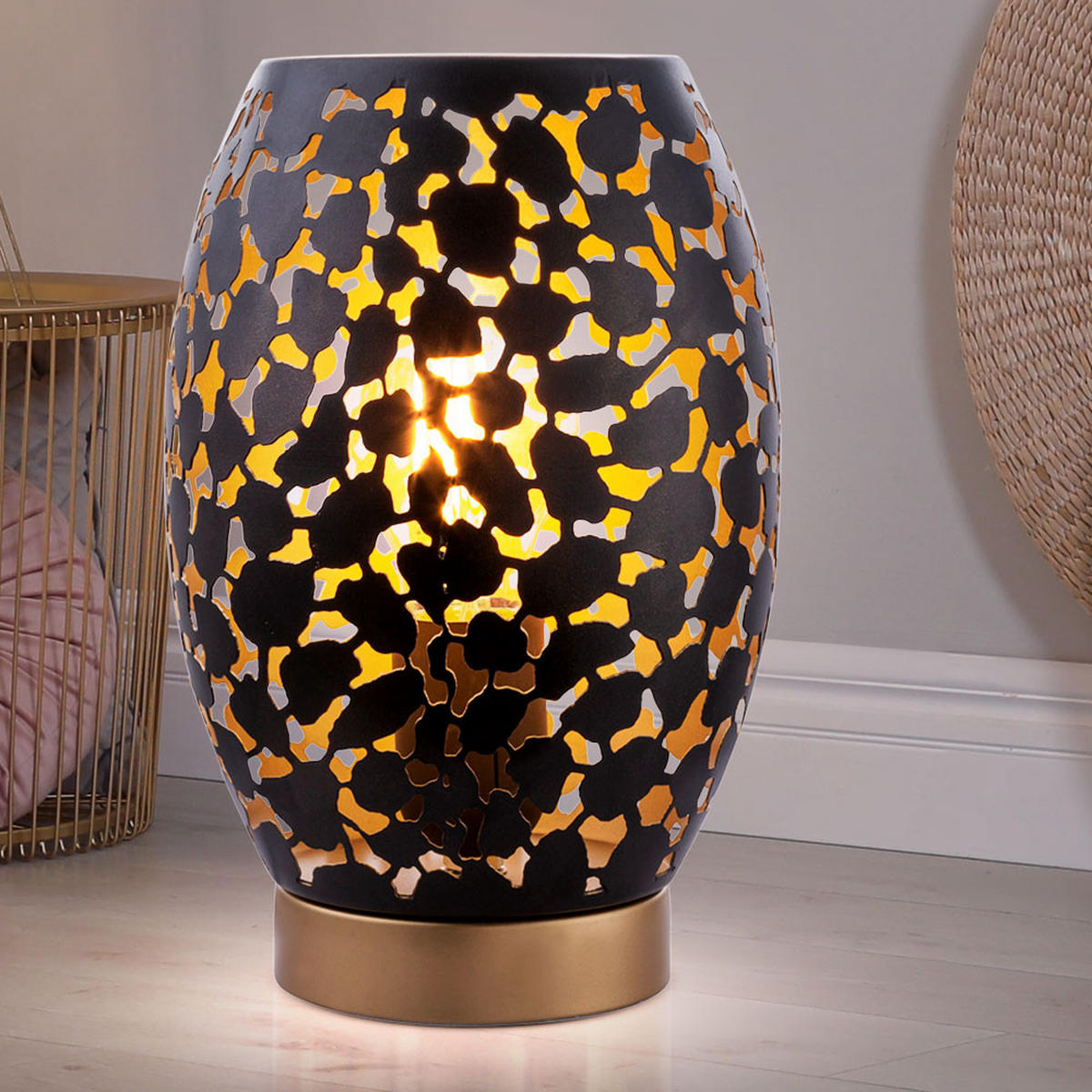 LED TISCHLEUCHTE HANNY Schwarz Gold - Schwarz, Metall (15/15/23cm)