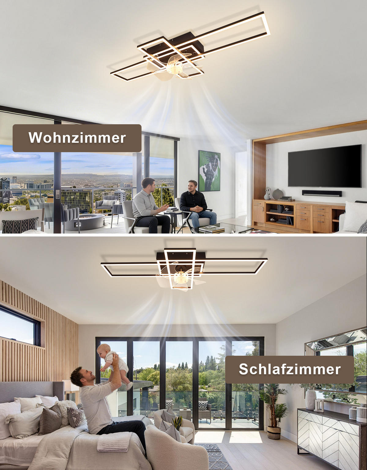 LED DECKENVENTILATOR Neryn 94/42/15.5 cm - Schwarz, Kunststoff/Metall (94/42/15.5cm) - ZMH