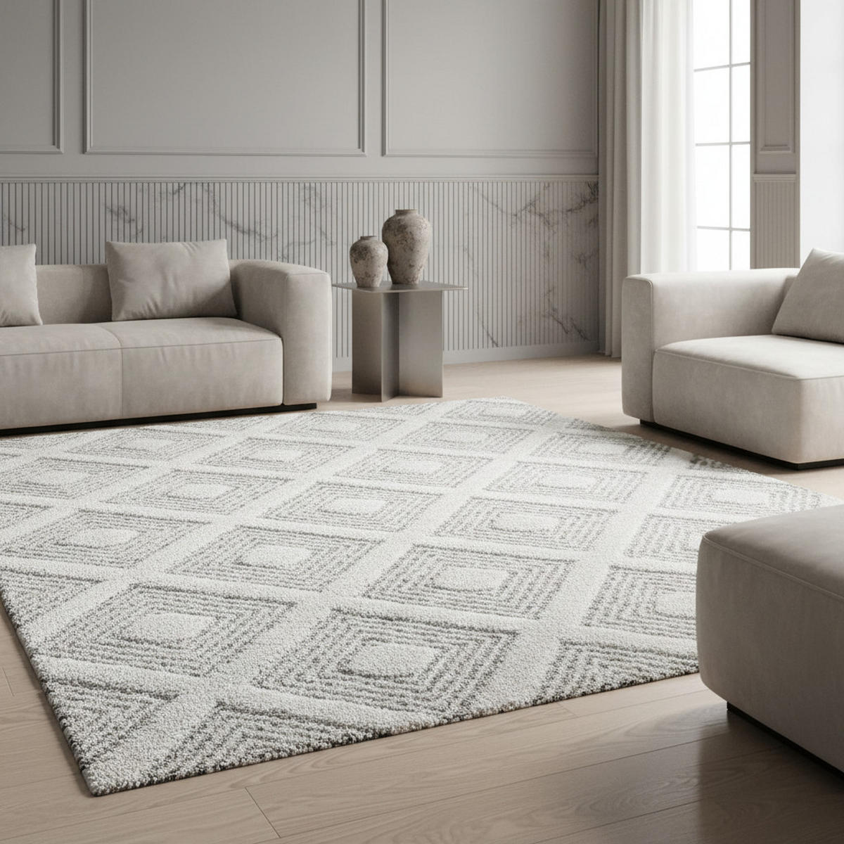 TEPPICH Wohnzimmer 3D Geometrisch Modern Waschbar OEKO-TEX Grau 120x170 cm Schadstoffgeprüft – EISACK - Grau, Textil (170/120cm) - KADIMA DESIGN