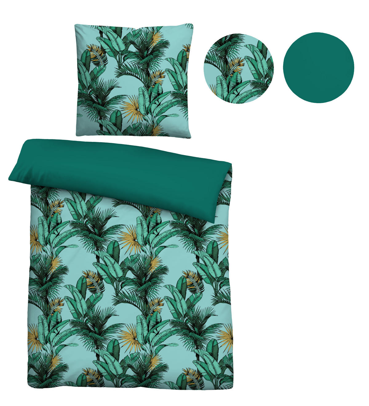 BETTWÄSCHE-GARNITUR Satin Jungle gletscher, 135x200 cm + 80x80 cm - Hellblau, Textil (135/200cm) - Castell