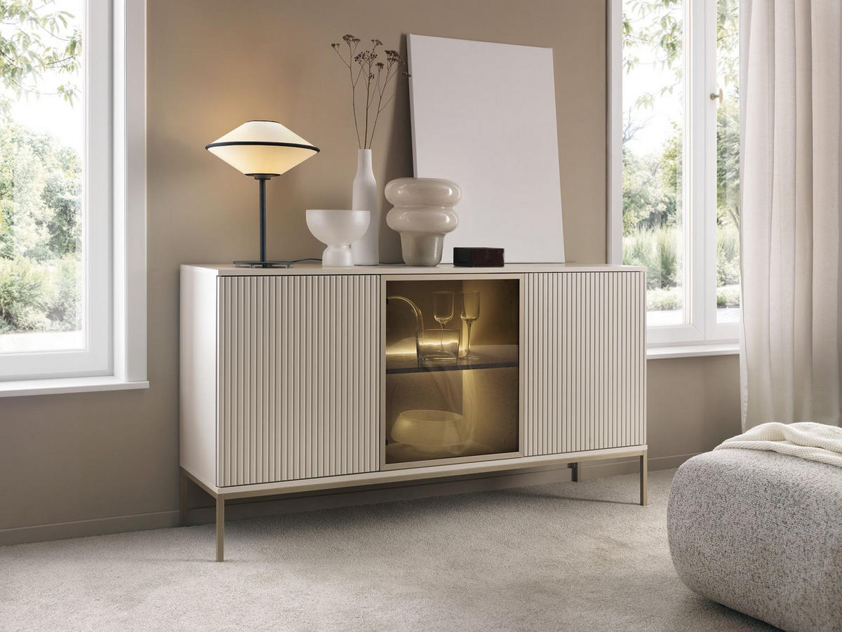 SIDEBOARD Tosena Schwarz/Wotan-Eiche mit LED 154 cm - Kaschmir/Goldfarben, Holzwerkstoff/Metall (154/83/39cm) - Selsey