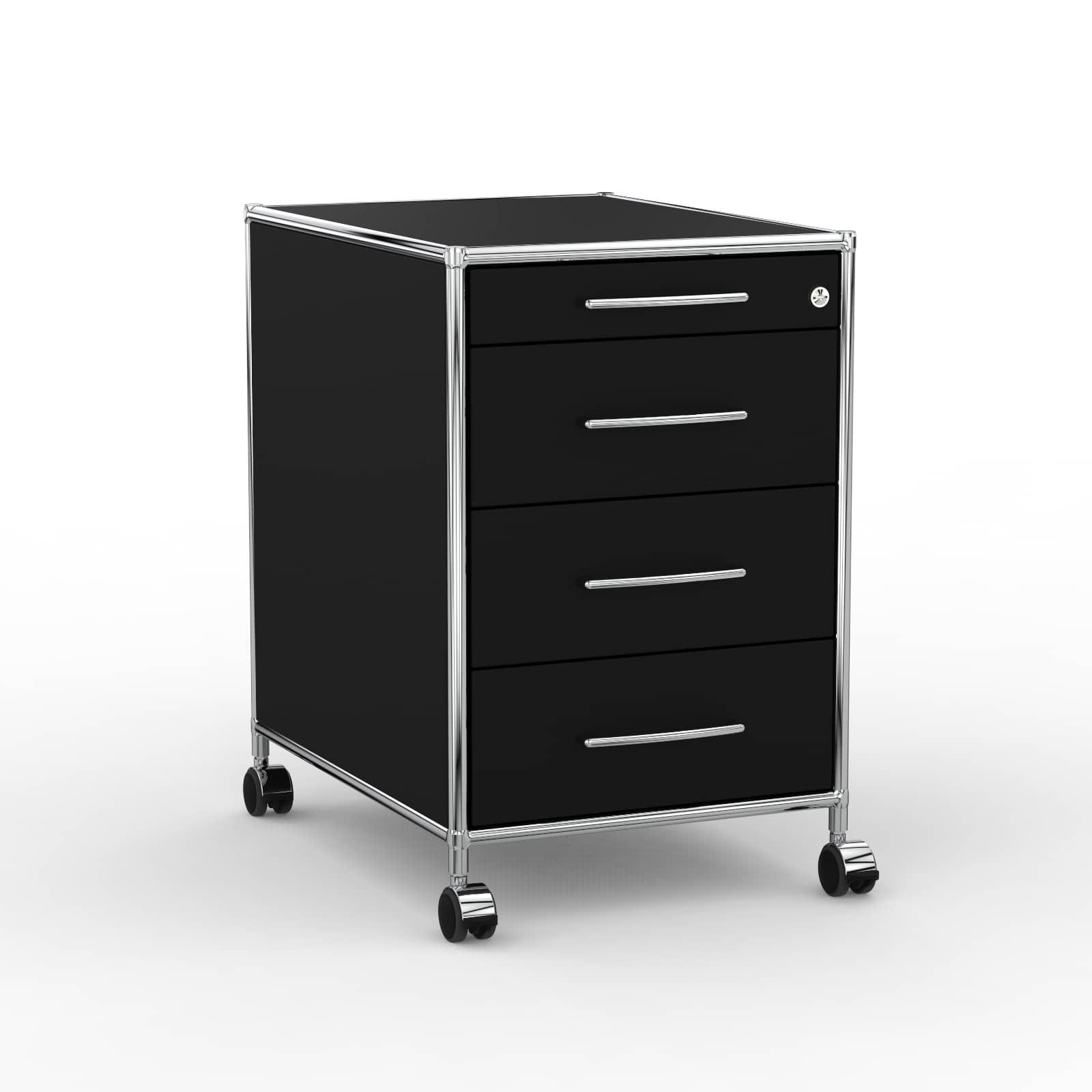 BÜRO-ROLLCONTAINER Holz, 60 cm, 4 Schubladen, Schwarz - Chromfarben/Silberfarben, Holzwerkstoff/Metall (60/66.5/60cm) - Versee