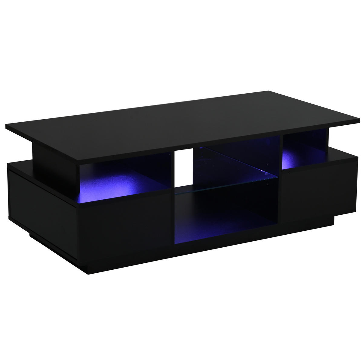 KONFERENČNÍ stolek, 100/50/36 cm, černý, s LED osvětlením a 2 zásuvkami - černá, kompozitní dřevo (100/50/36cm) - BEAOK