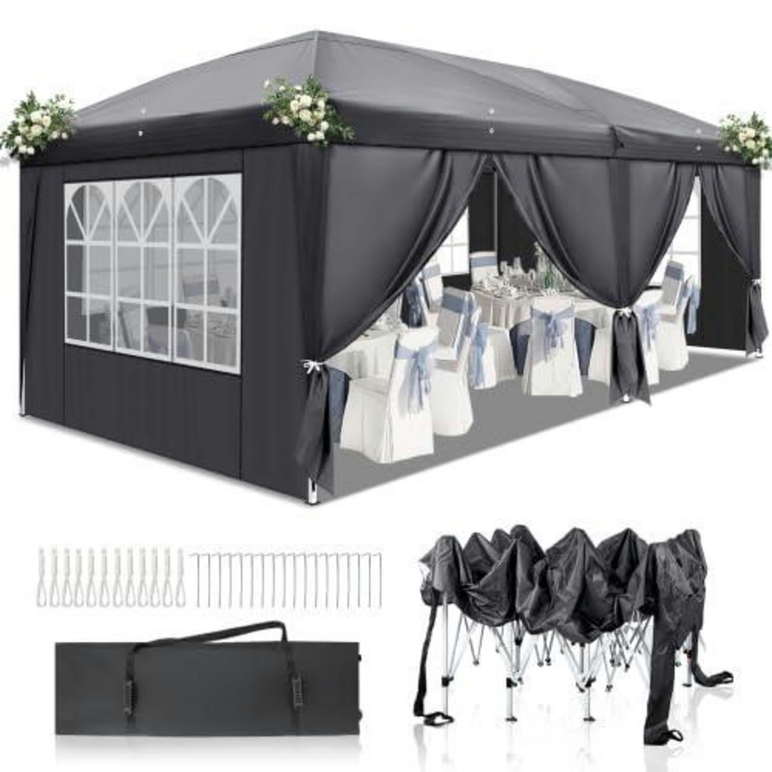 GARTENZELT 3 x 6 m höhenverstellbar wasserdicht dunkelgrau - Anthrazit, Textil (300/255/600cm)