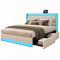 POLSTERBETT，BETT 140/200 cm in Beige,Mit 4 Schubladen, LED und Ladefunktion - Beige/Naturfarben, Holz/Textil (140/200cm) - FURNISHINGS HOME