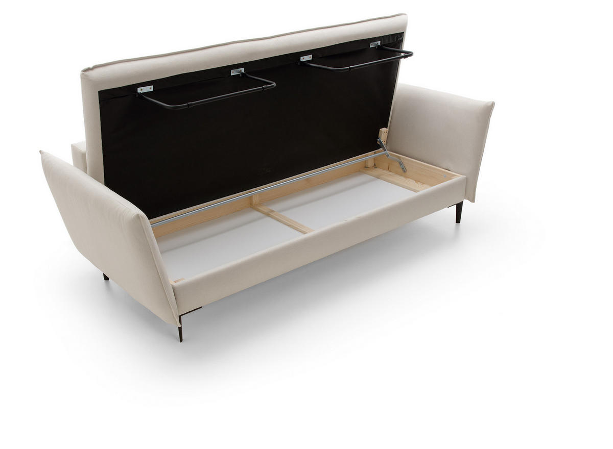 BETTSOFA SOLE Creme Geflochtener Stoff mit Schlaffunktion - Creme, Textil (105/90/237cm) - MASSENO