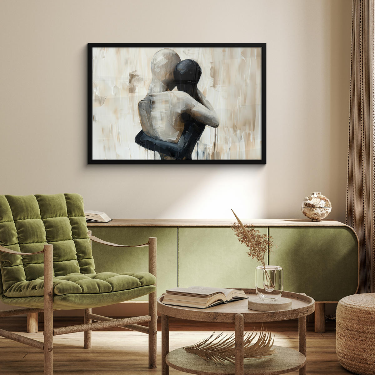 ZARÁMOVANÝ PLAGÁT Abstraktné - Láska - Čiernobiele - Moderné 90x60 cm - čierna, papier (90/60cm) - MuchoWow