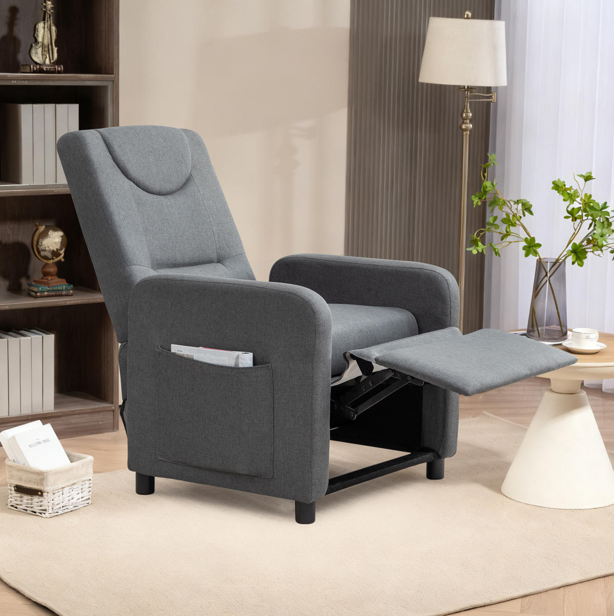 RELAXSESSEL Leinen mit verstellbarer Rückenlehne, Fußstütze 76,5/67,5/95,5 cm Dunkelgrau - Grau, Kunststoff (67.5/95.5/76.5cm) - Redom