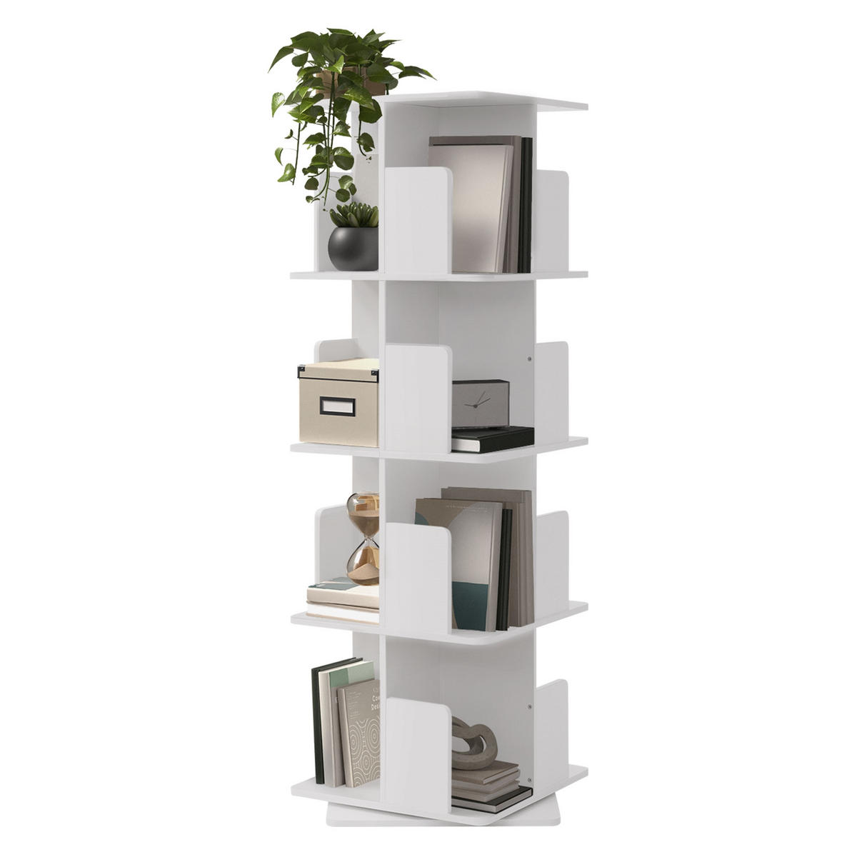 BÜCHERREGAL Kinder mit 4 Ebenen Weiß 40x124,5x40 cm Drehbar 360 Grad - Weiß, Holzwerkstoff (40/124.5/40cm) - ML-DESIGN