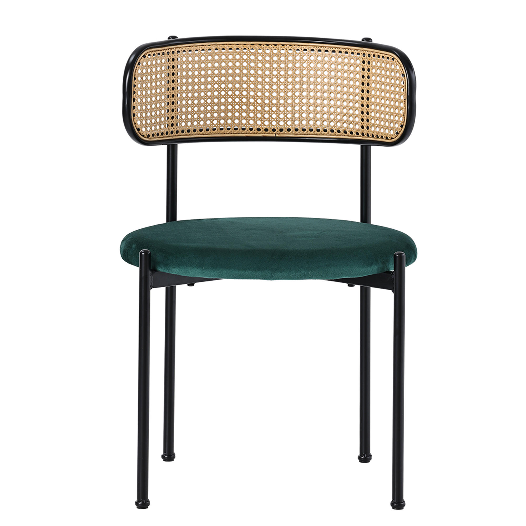 ESSTUHL 4er-Set Grün mit Samt und Rattan-Rückenlehne - Grün, Textil (40/75/45cm) - PANGIVO