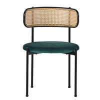 ESSTUHL 4er-Set Grün mit Samt und Rattan-Rückenlehne - Grün, Textil (40/75/45cm) - PANGIVO