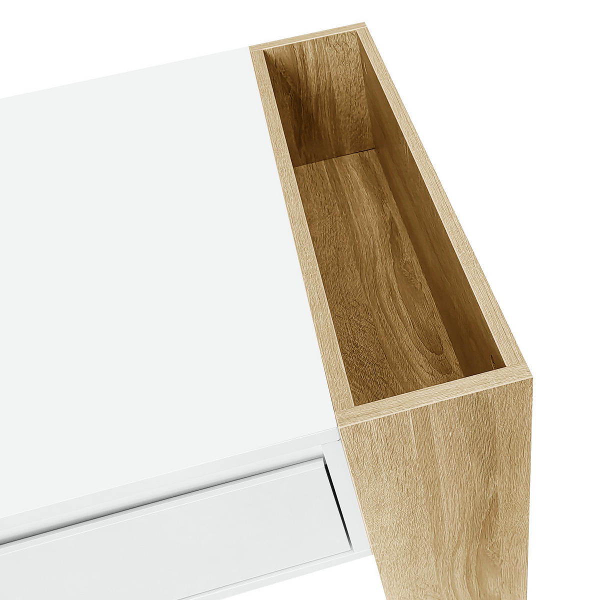 COUCHTISCH, MDF/PB mit Hochglanz-Fronten in Weiß-Holzoptik, mit Schublade und offenen Fächern, 105/60/40 cm，Weiß - Weiß, Holzwerkstoff (105/60/40cm) - Redom