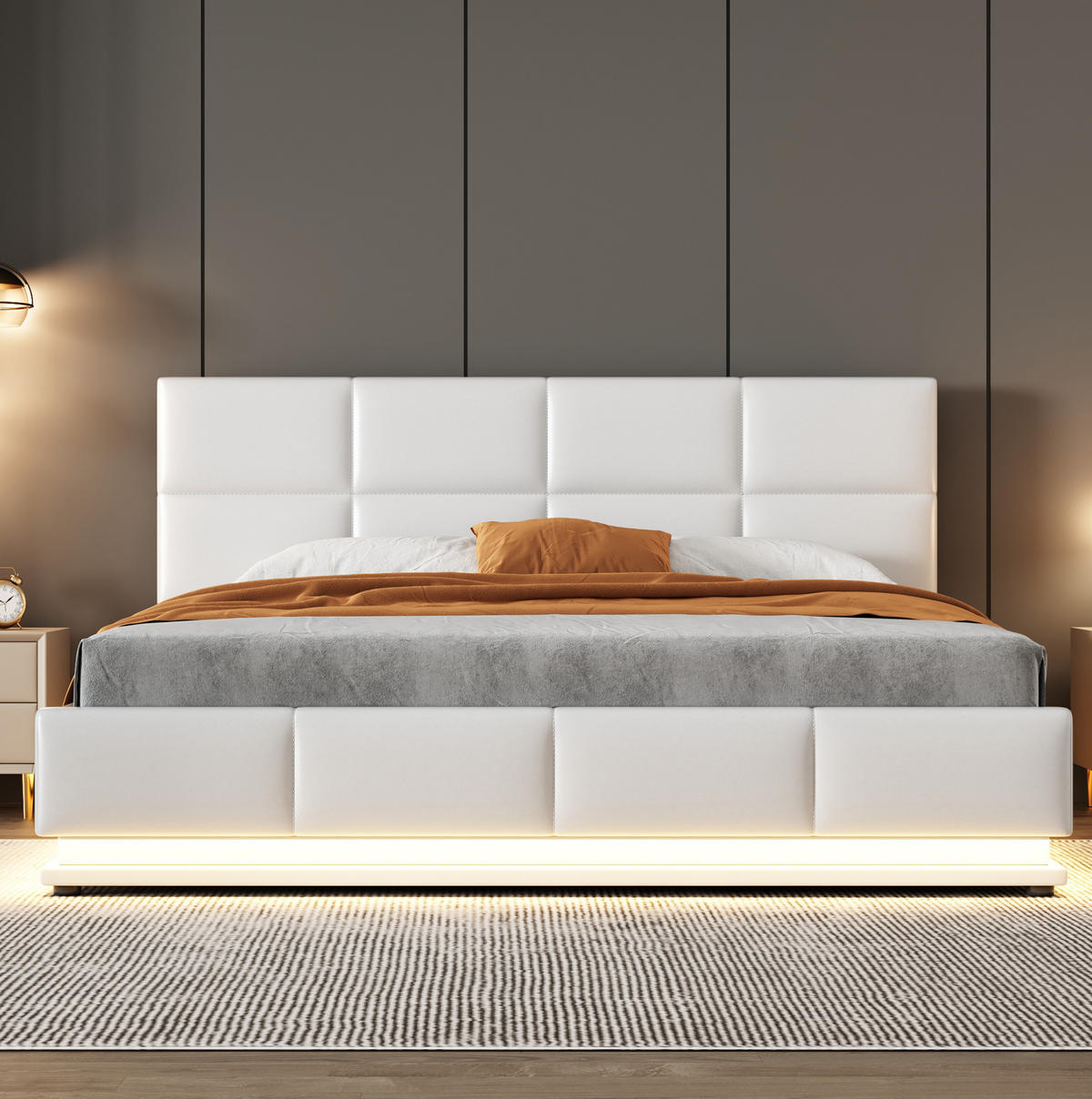 BETT mit LED und Bettkasten 160x200 cm Kunstleder White - Weiß, Metall (160/200cm) - Meubliv