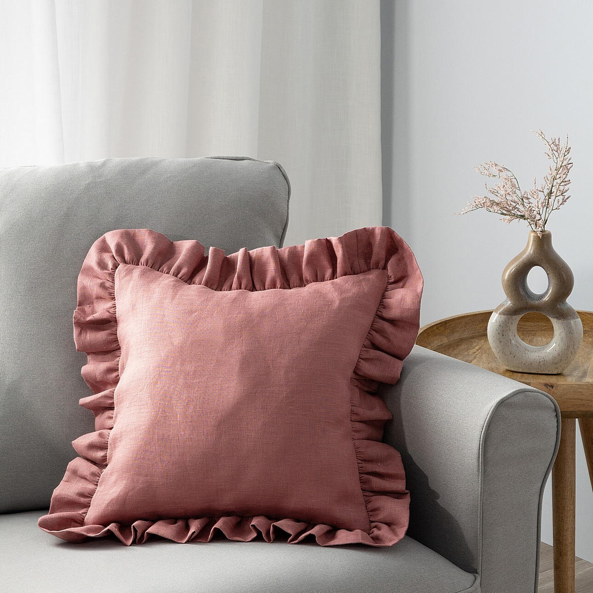 KISSENHÜLLE Charlotte 45x45 cm mit Rüsche - Rosa, Textil (45/1cm) - Dekoria