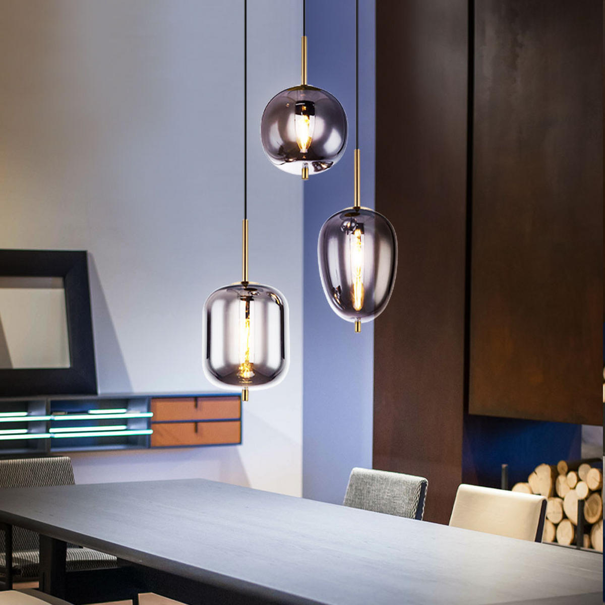 HÄNGELEUCHTE Glas Grau Messing - Grau, Glas (46/46/120cm) - Globo Lighting