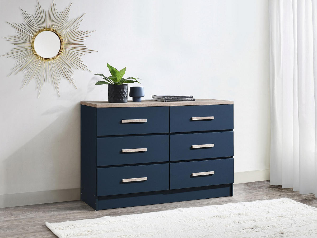 KOMMODE - 120 cm x 40 cm - holz - blau, naturfarben hell Skaido - Blau/Naturfarben, Holz (120/81.9/40cm) - Vente-Unique