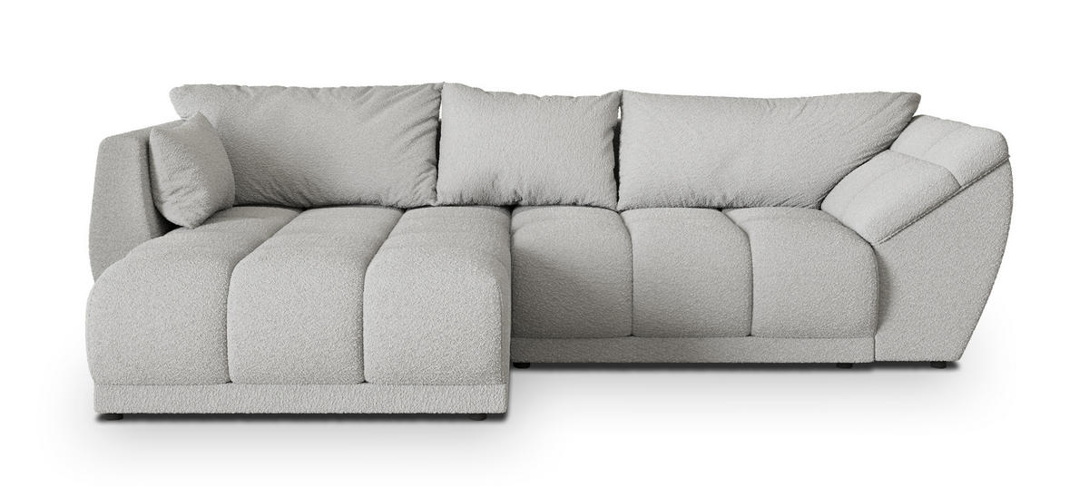 ECKSOFA ORENTI L-S Hellgrau Boucle-Stoff mit Schlaffunktion - Hellgrau, Holz (287/182cm) - MASSENO
