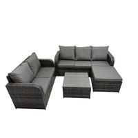 GARTENSOFA SET mit Couchtisch Polyrattan Dunkelgrau 5-teilige - Dunkelgrau/Grau, Glas/Kunststoff - Fimous