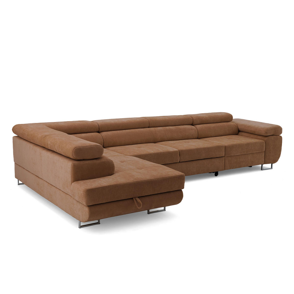 ECKSOFA WILD MAXI L Links mit Schlaffunktion 125x195 Chenille Braun - Chromfarben/Braun, Holz/Textil (350/203cm) - Muffo