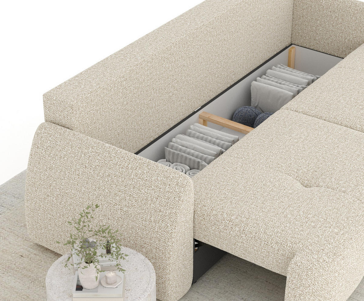 SCHLAFSOFA Loca Beige Plüschstoff - Beige/Schwarz, Holz/Holzwerkstoff (248/92/103cm) - Maison de Reve