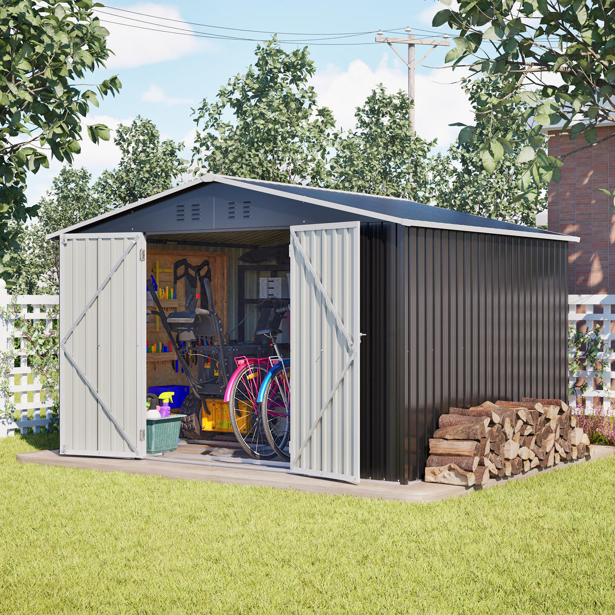 GERÄTESCHUPPEN SATTELDACH 300x252x191 cm Anthrazit - Grau, Metall (252/191/300cm) - ComfortXL
