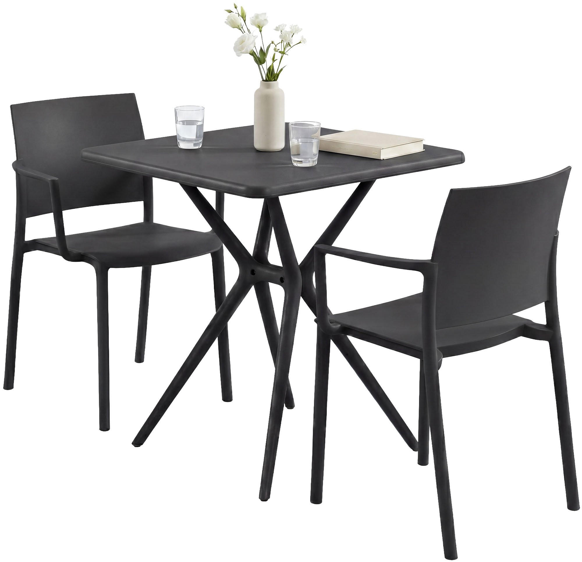 GARTENMÖBEL-SET Frida 2 Stühle 186x72x81cm Kunststoff Schwarz Balkonset - Schwarz, Kunststoff - DELUKE