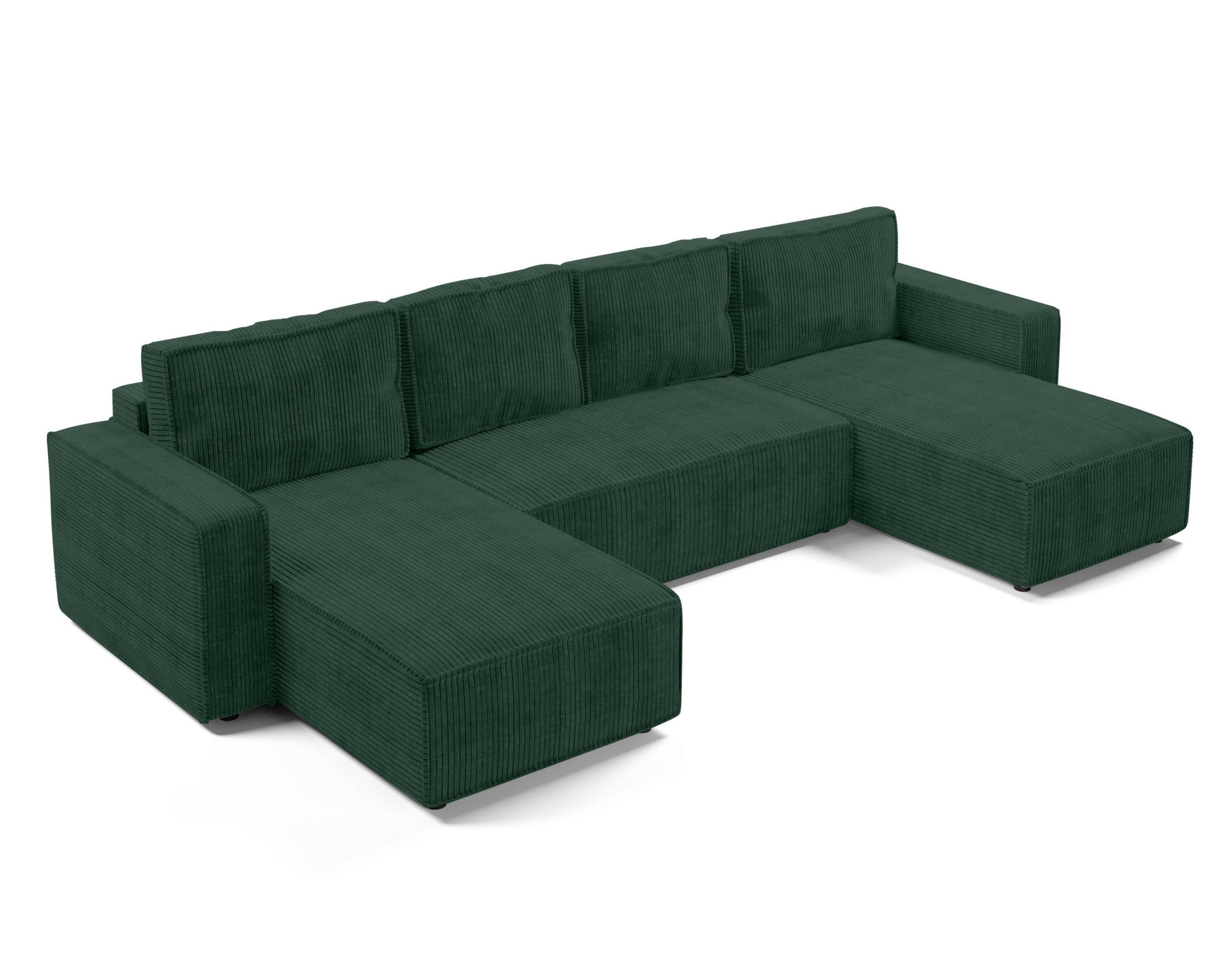 WOHNLANDSCHAFT Aydin U Form Grün 338/169/85 cm Cord mit Schlaffunktion - Dunkelgrün/Schwarz, Kunststoff/Textil (338/85/169cm) - AX Living