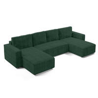 WOHNLANDSCHAFT Aydin U Form Grün 338/169/85 cm Cord mit Schlaffunktion - Dunkelgrün/Schwarz, Kunststoff/Textil (338/85/169cm) - AX Living