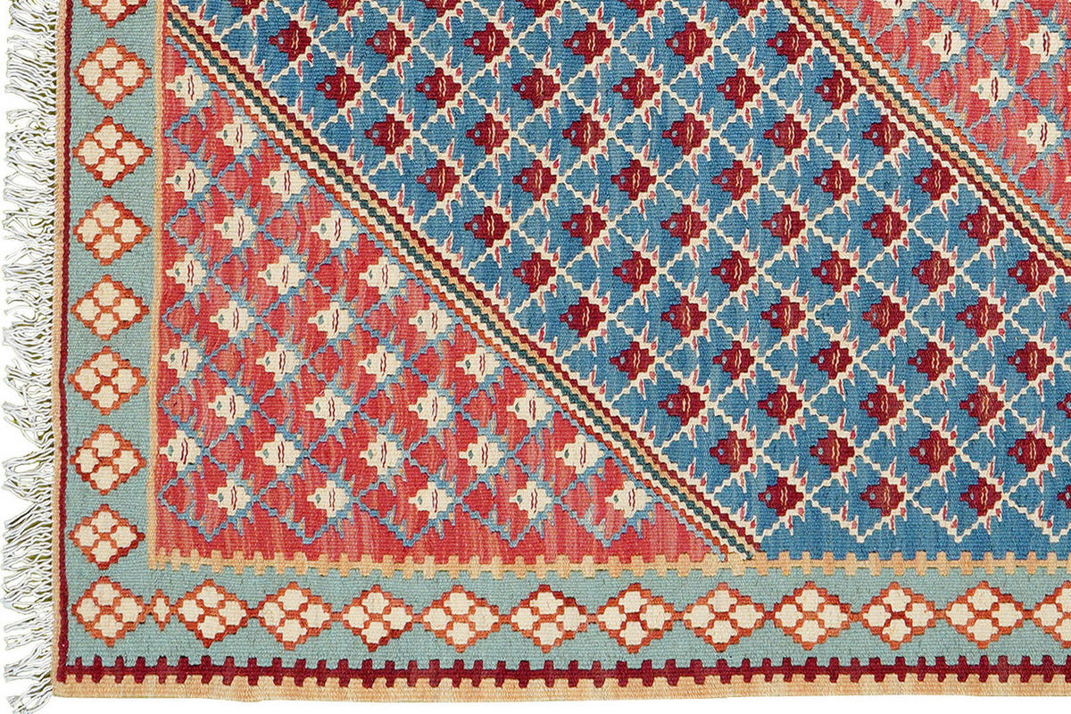 HANDWEBTEPPICH Kelim Senneh Blau 160/107 cm Schurwolle - Blau, Textil (107/160cm) - Looma