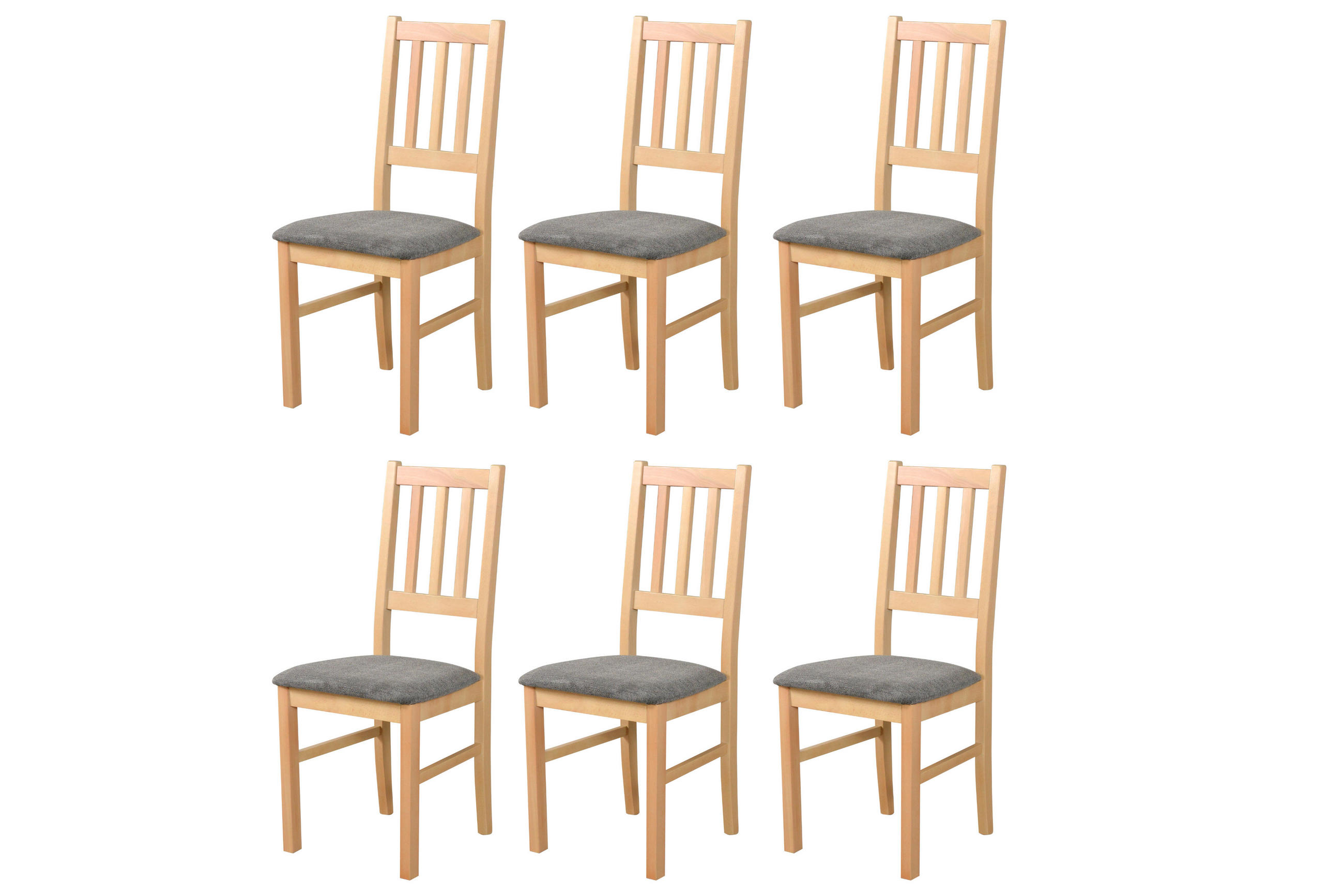 STUHL Bos 4 (6er Set) - Dunkelgrau/Birkefarben, Holz (43/94/40cm) - Leaf Design