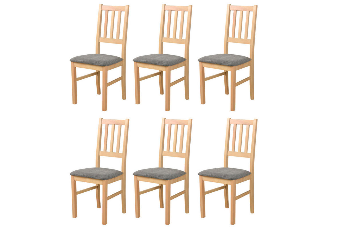 STUHL Bos 4 (6er Set) - Dunkelgrau/Birkefarben, Holz (43/94/40cm) - Leaf Design
