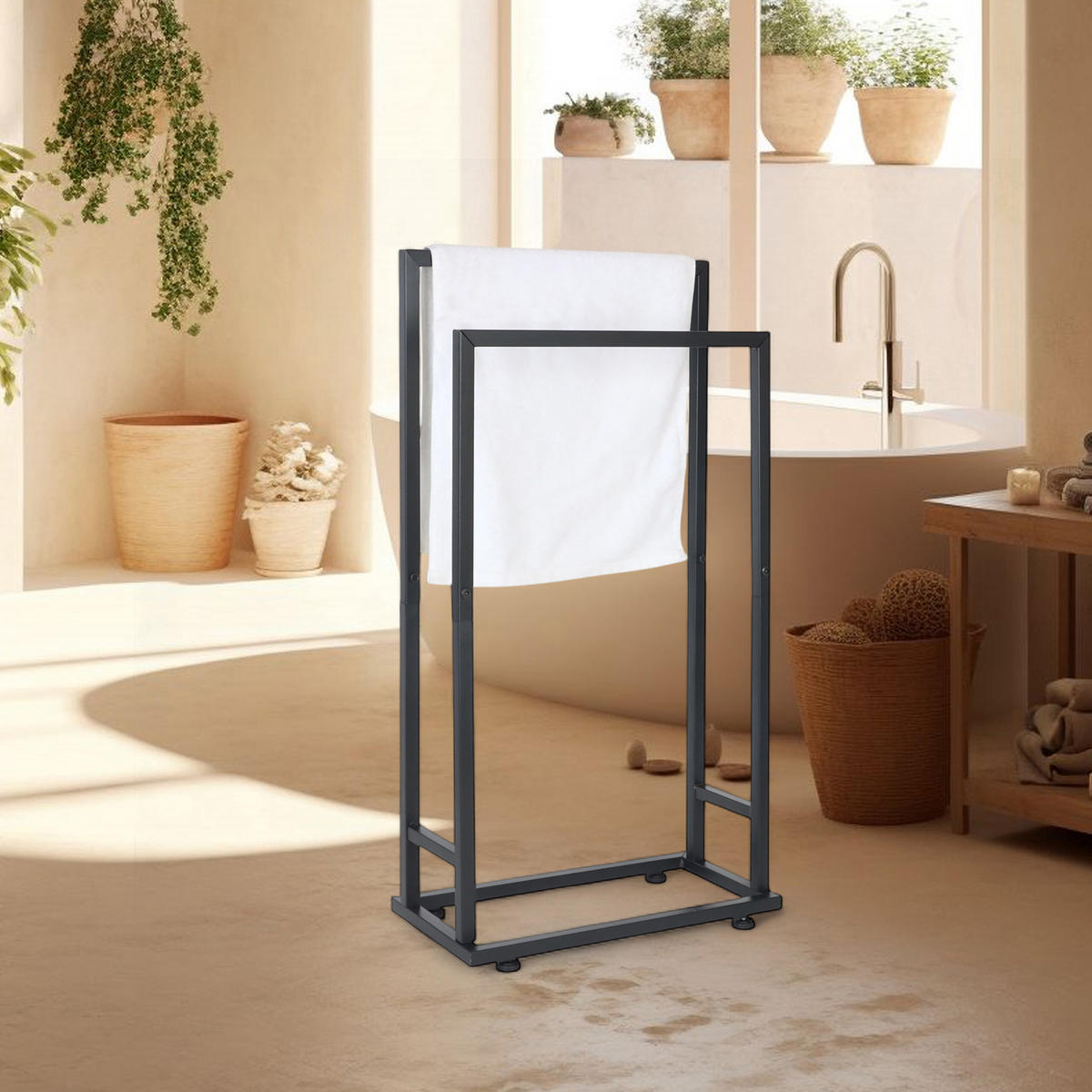 HANDTUCHSTÄNDER - Schwarz, Metall (41/77/21cm) - Relaxdays
