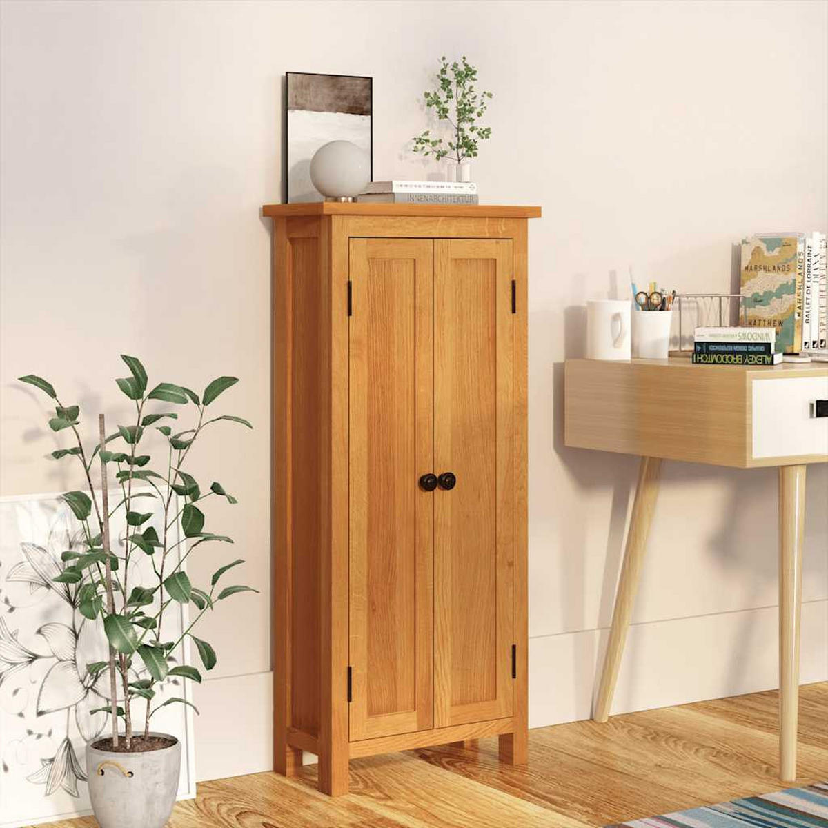SCHRANK 50/22/110 Cm Massivholz Eiche - Braun, Holz (22/110/50cm) - vidaXL