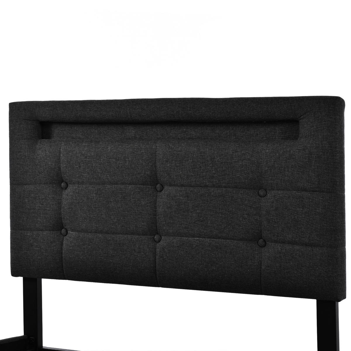 TAPECIRANI krevet 90/200 cm crni od lana s LED uzglavljem, madracem i 2 ladice - crna, tekstil (90/200cm) - OKWISH