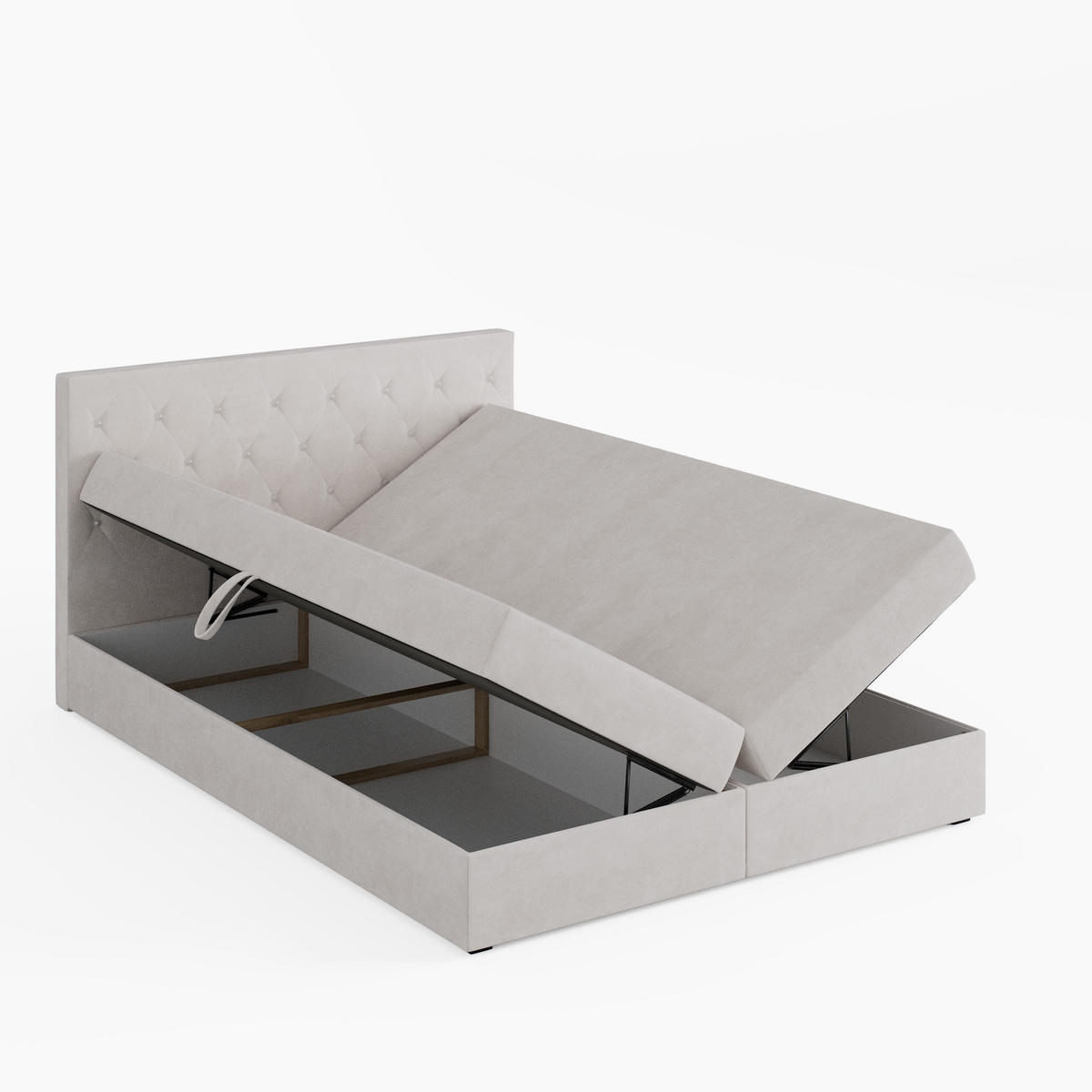 BOXBETT CRYSTAL 160/200 cm, in Creme, Premium Velours-Stoff, Bettkasten, Matratze, Topper - Creme, Textil (160/20cm) - Barchello