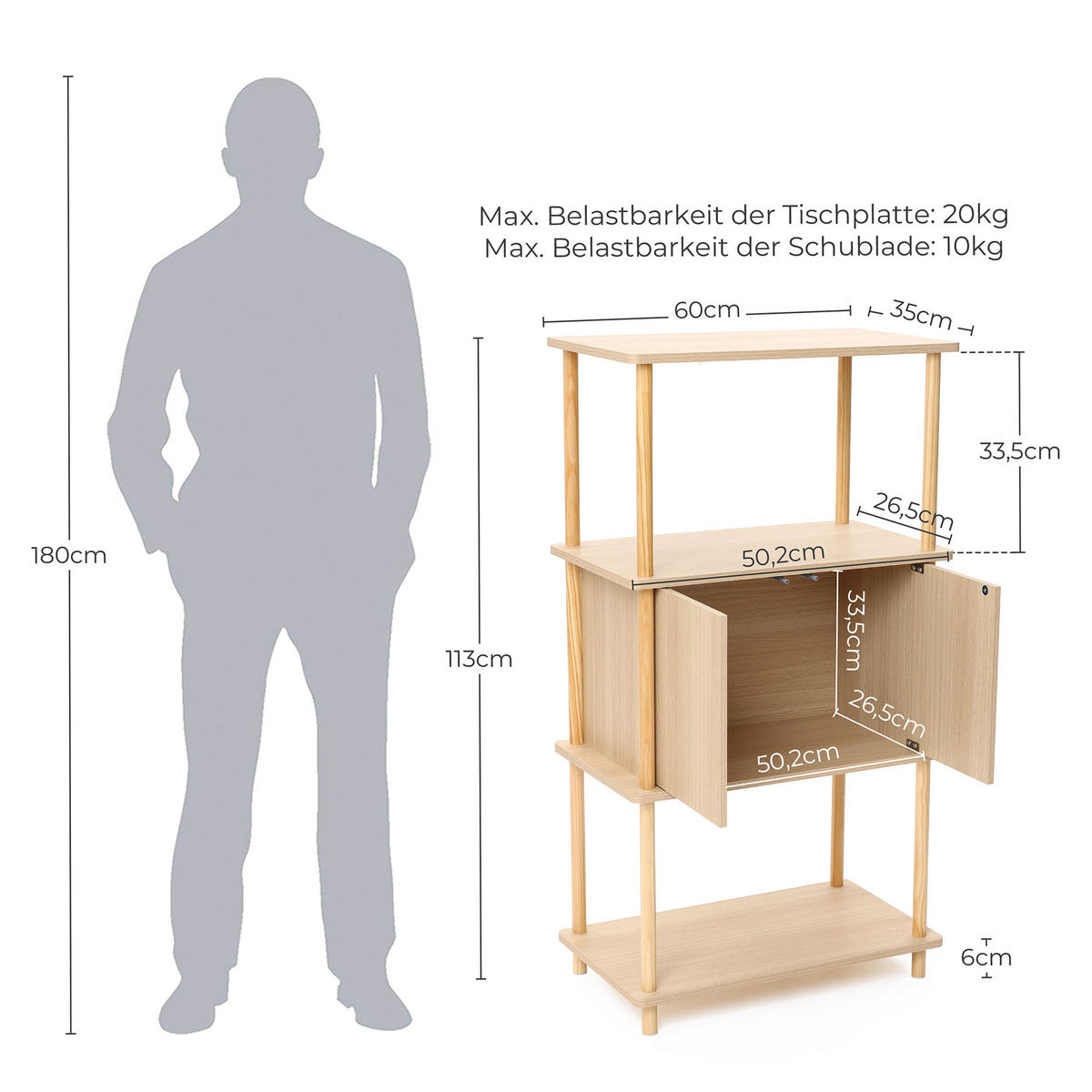 STANDREGAL mit 3 Ablagen und zweitürigem Stauraum - Alteiche, Holz (35/112.5/60cm) - Hometopia