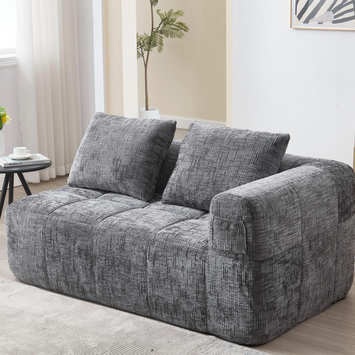 2-SITZER 158/90/60 cm Grau aus Chenille mit Seitentaschen - Grau, Textil (90/60/158cm) - OKMYHOME