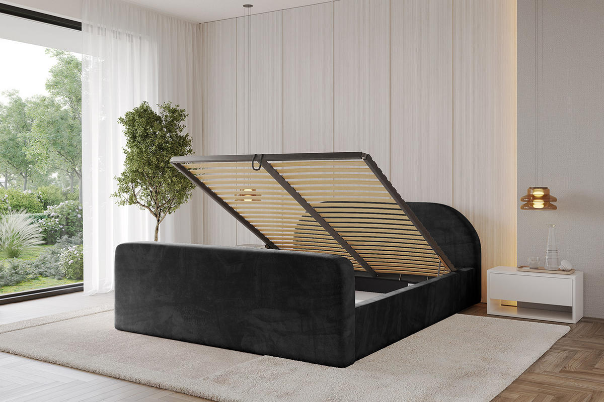 POLSTERBETT mit Bettkasten, Fußteil und Lattenrost, Boxbett ohne Matratze - TIVON-Z-V1 180x200 Schwarz - Schwarz, Holzwerkstoff/Textil (180/200cm) - ALTDECOR
