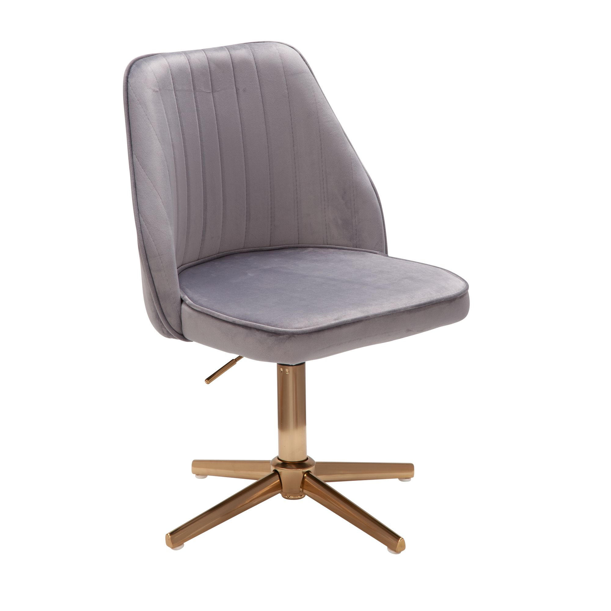 DREHSTUHL Samt mit Höhenverstellung, Eisenfuß und 360° Drehfunktion TANARO, Grau 60x60x100 cm - Goldfarben/Grau, Textil/Metall (60/100/60cm) - KADIMA DESIGN