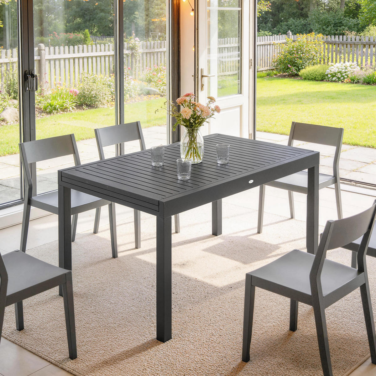 GARTENTISCH DE-14225 135-270 cm für 6-10 Personen Grau - Dunkelgrau, Metall (270/90/75cm) - ComfortXL